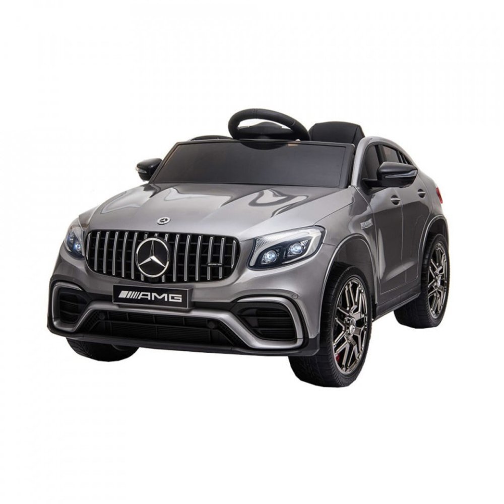 Novokids Masinuta electrica pentru copii Mercedes GLC 63 AMG Gri 12V roti din cauciuc EVA 3-8 ani usi cu deschidere 2 viteze lungime 115 cm 2 motoare 390 W