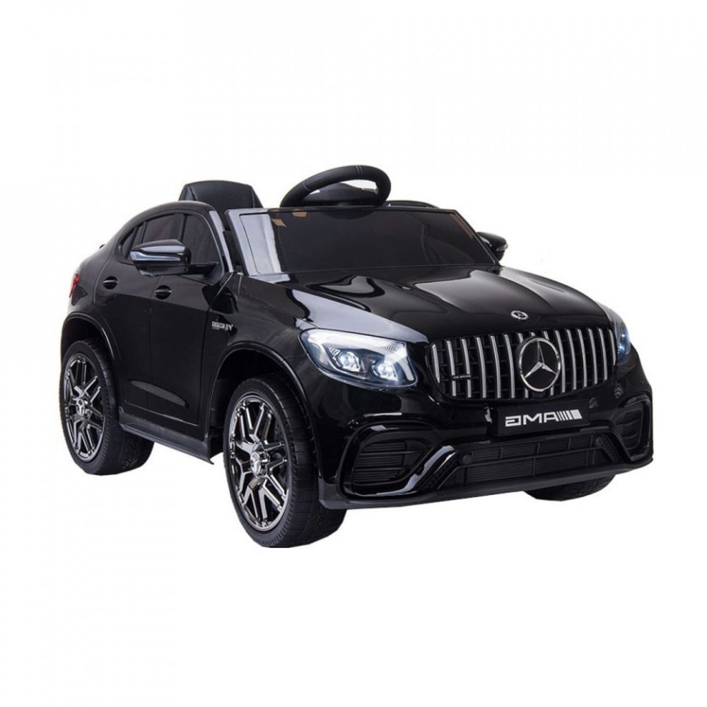 Novokids Masinuta electrica pentru copii Mercedes GLC 63 AMG Negru 12V roti din cauciuc EVA 3-8 ani usi cu deschidere 2 viteze lungime 115 cm 2 motoare 390 W