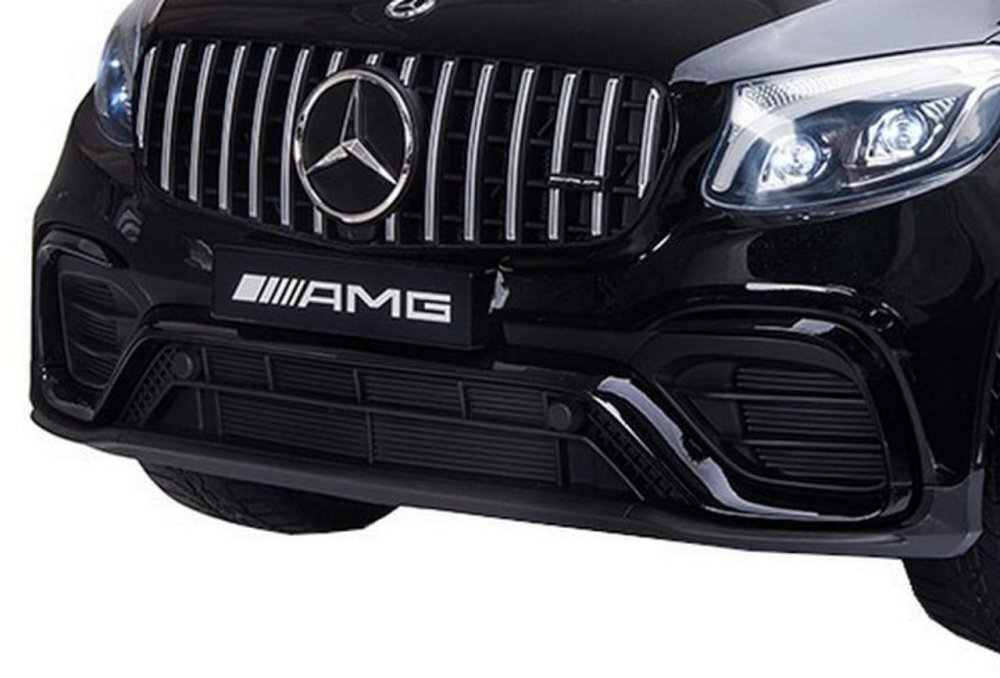 Novokids Masinuta electrica pentru copii Mercedes GLC 63 AMG Negru 12V roti din cauciuc EVA 3-8 ani usi cu deschidere 2 viteze lungime 115 cm 2 motoare 390 W