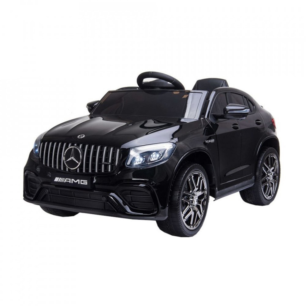 Novokids Masinuta electrica pentru copii Mercedes GLC 63 AMG Negru 12V roti din cauciuc EVA 3-8 ani usi cu deschidere 2 viteze lungime 115 cm 2 motoare 390 W