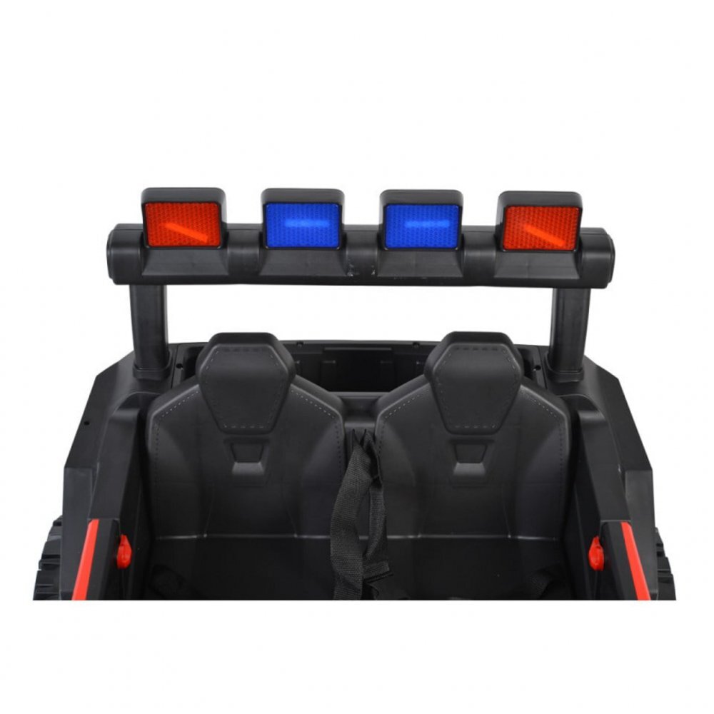 Novokids Masinuta electrica pentru copii Super Beasty Buggy UTV 2 locuri cu faruri luminoase telecomanda 3-6 ani max 30 kg 12V Mp3USB 2 viteze model Offroad albastru cu negru