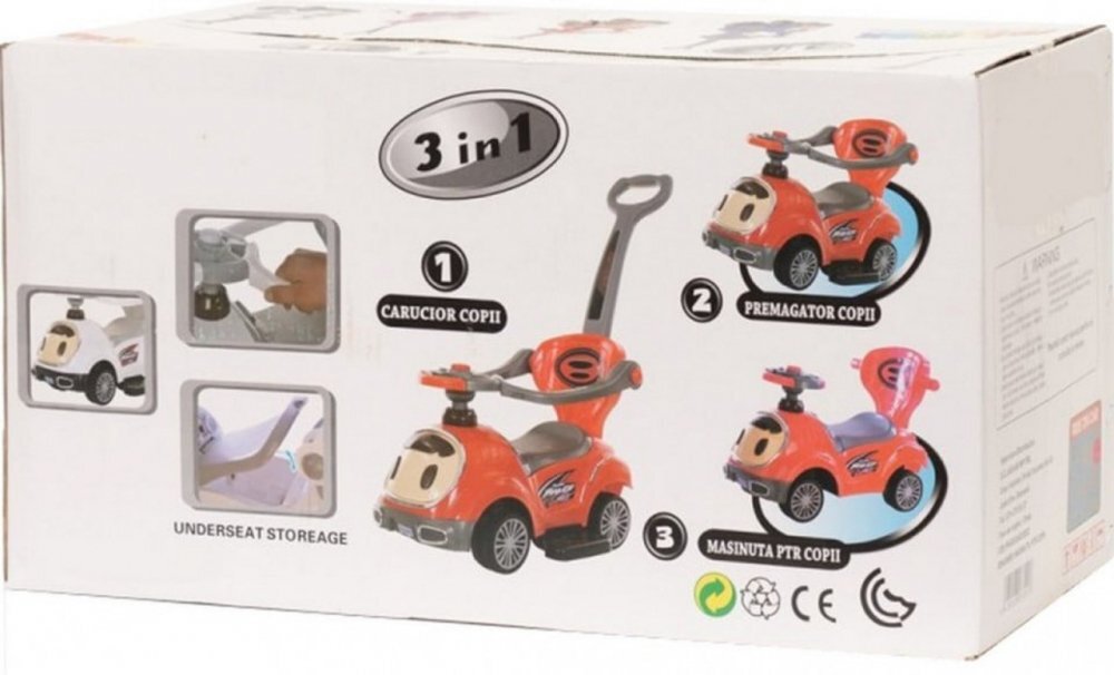 Novokids Masinuta pentru copii BabyCar Rosu cu Melodii Lumini Maner de impins pentru parinti detasabil si bara de protectie Spatiu depozitare Greutate admisa 25 kg