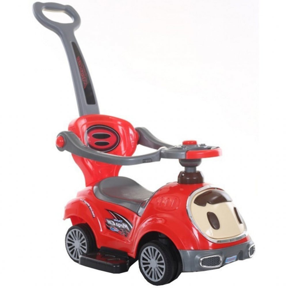 Novokids Masinuta pentru copii BabyCar Rosu cu Melodii Lumini Maner de impins pentru parinti detasabil si bara de protectie Spatiu depozitare Greutate admisa 25 kg