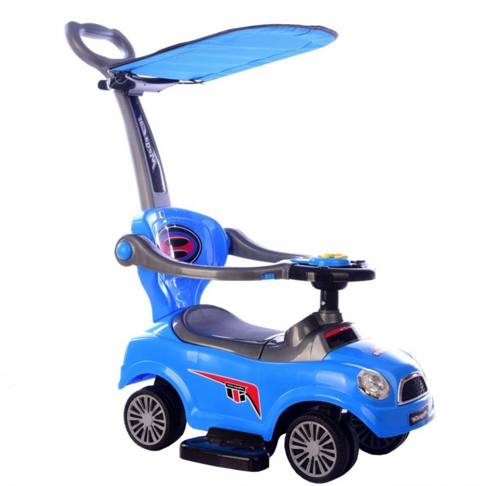 Novokids Masinuta pentru copii Mega Car Plus Albastru cu Melodii Maner si Copertina detasabile Greutate admisa 20kg