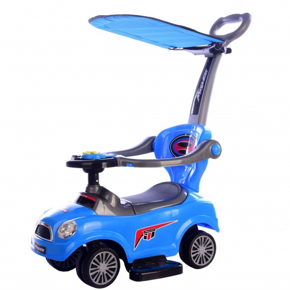 Novokids Masinuta pentru copii Mega Car Plus Albastru cu Melodii Maner si Copertina detasabile Greutate admisa 20kg