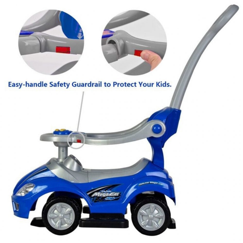 Novokids Masinuta pentru copii MegaCar Albastru Cu melodii Lumini Maner de impins detasabil pentru parinti
