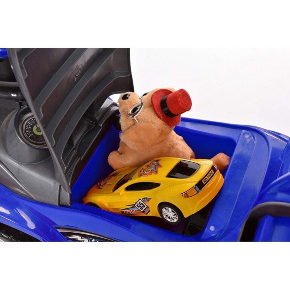 Novokids Masinuta pentru copii MegaCar Albastru Cu melodii Lumini Maner de impins detasabil pentru parinti
