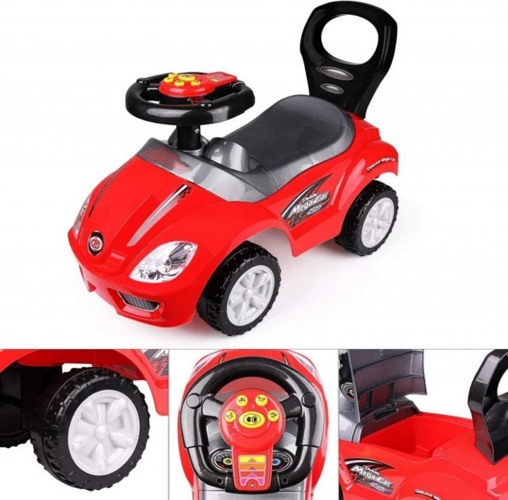 Novokids Masinuta pentru copii MegaCar Rosu Cu melodii Lumini Maner de impins detasabil pentru parinti
