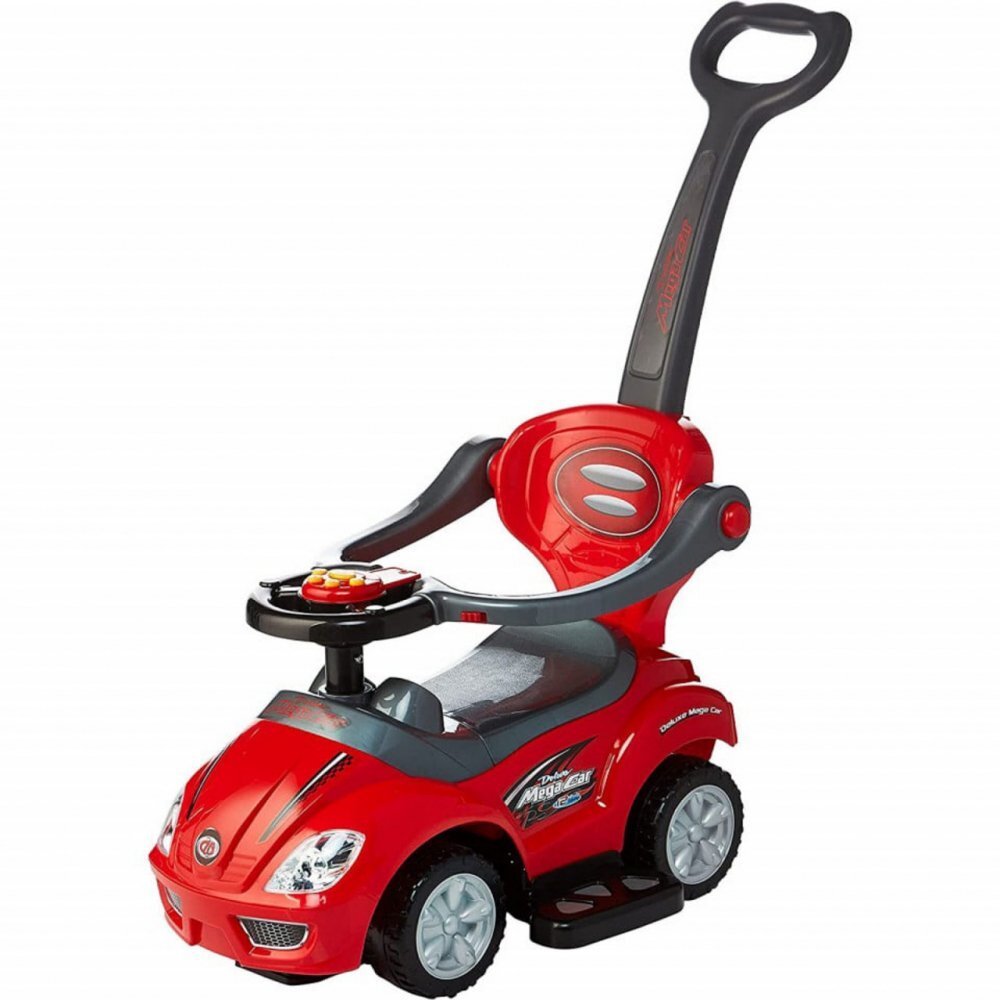 Novokids Masinuta pentru copii MegaCar Rosu Cu melodii Lumini Maner de impins detasabil pentru parinti