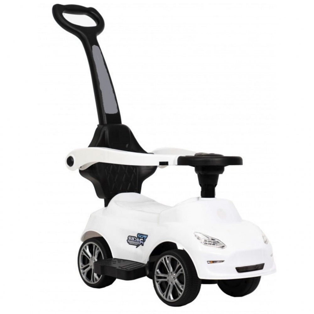 Novokids Masinuta pentru copii Top Racer Alb fara pedale cu melodii si lumini maner de impins detasabil