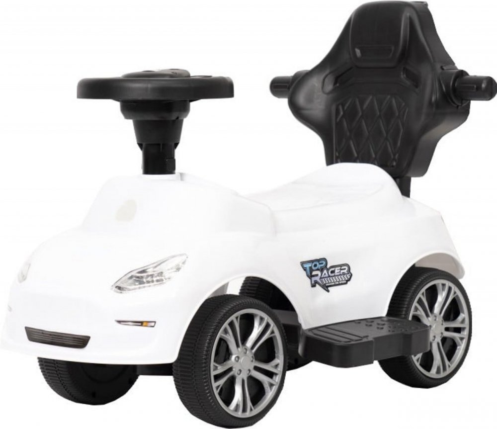 Novokids Masinuta pentru copii Top Racer Alb fara pedale cu melodii si lumini maner de impins detasabil