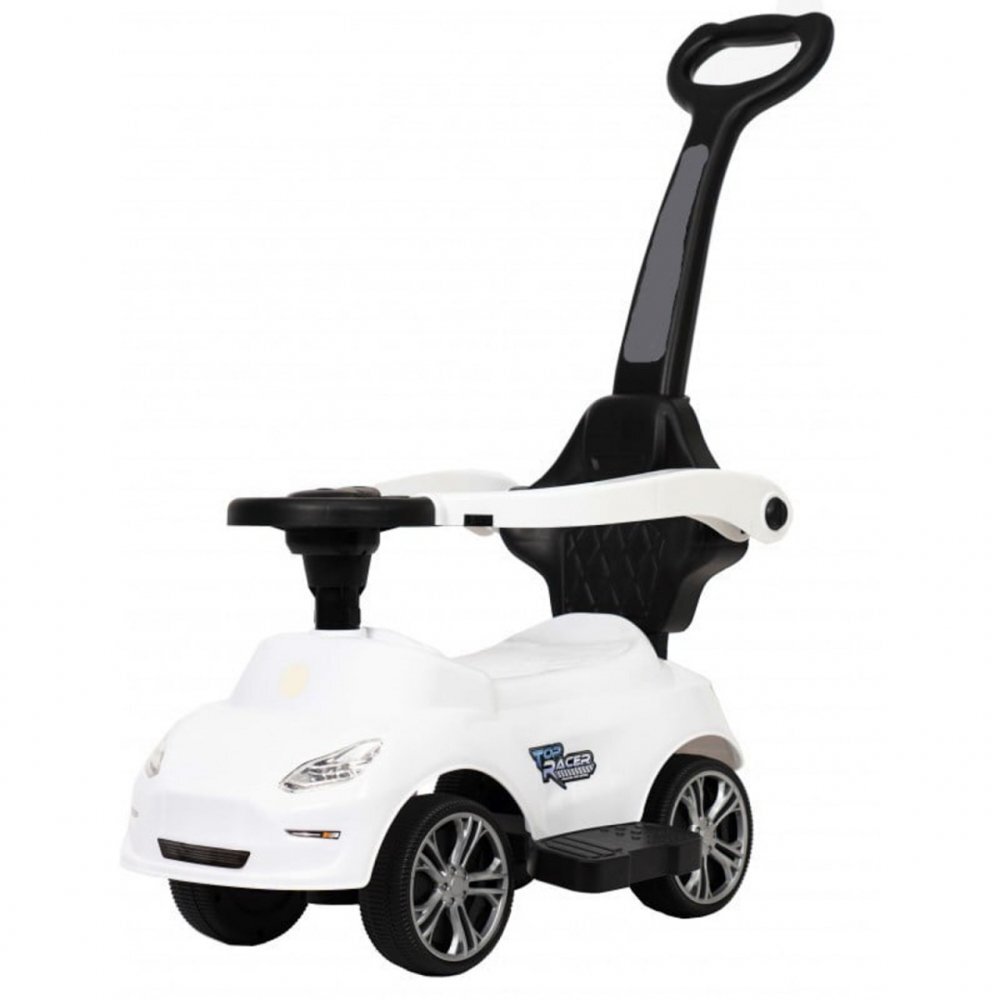 Novokids Masinuta pentru copii Top Racer Alb fara pedale cu melodii si lumini maner de impins detasabil