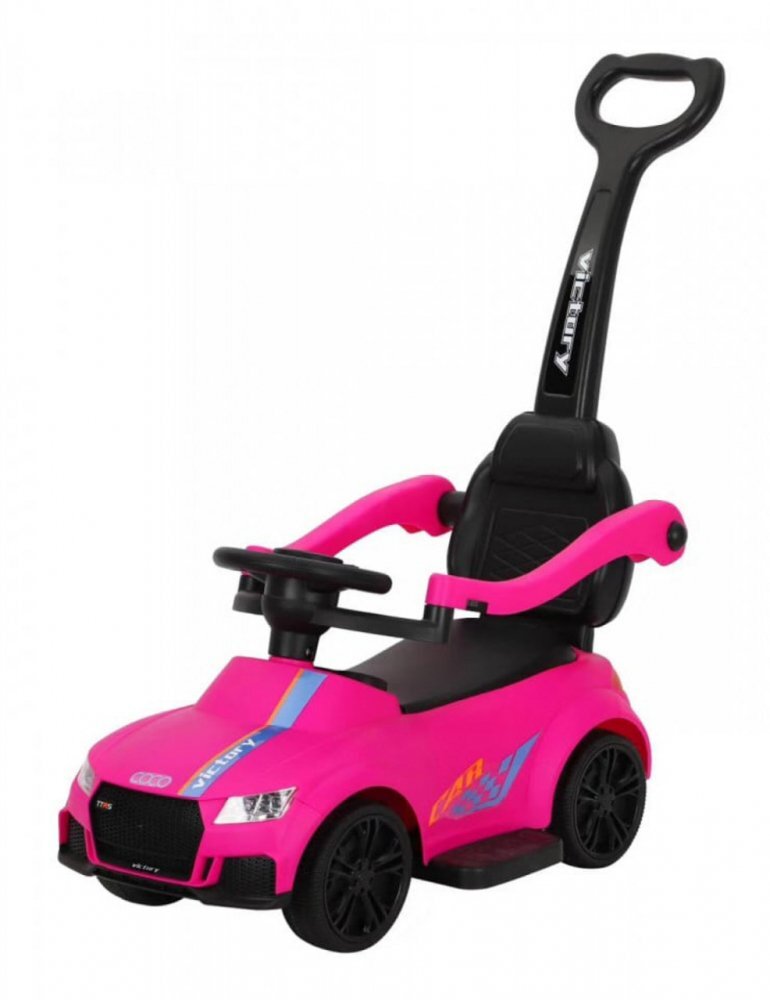Novokids Masinuta pentru copii Victory Car Roz fara pedale cu melodii si lumini maner detasabil greutate suportata 25 kg