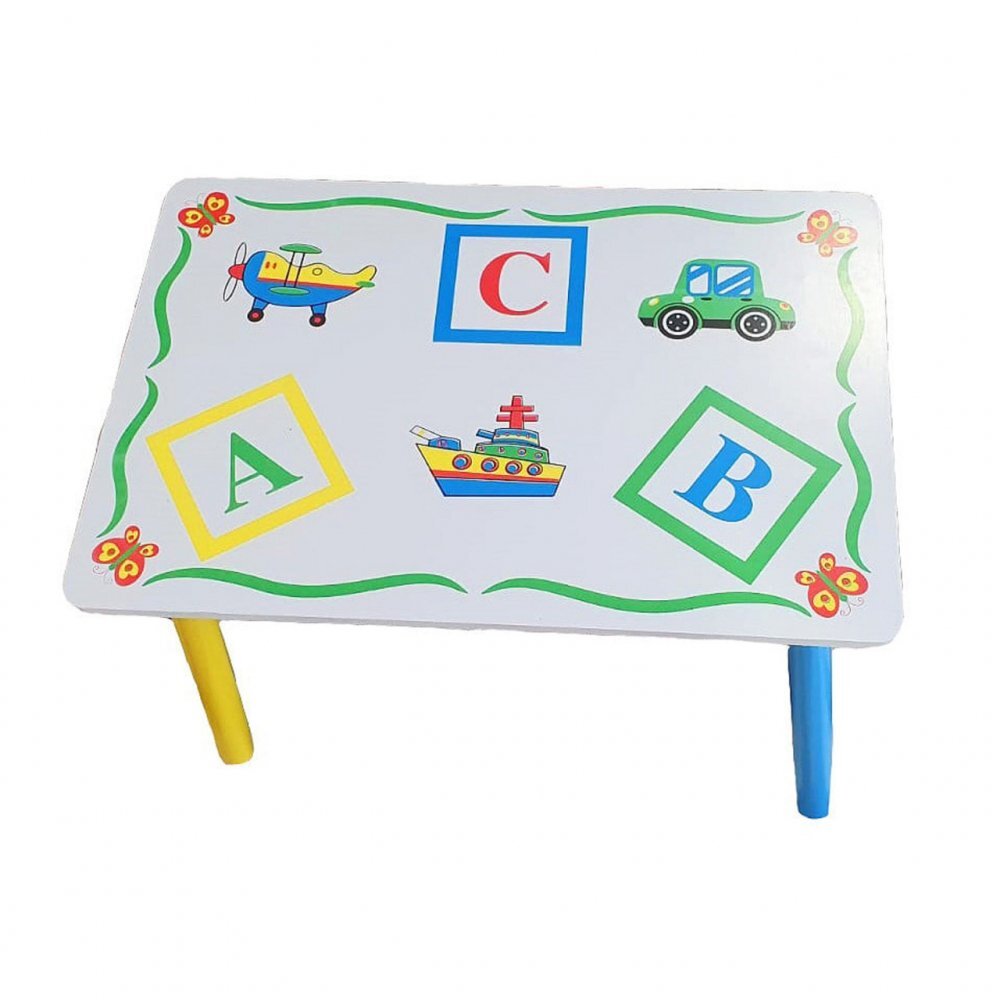 Novokids Masuta copii din MDF cu doua scaune My first table dimensiuni 59X39X40 suprafata lucioasa cu litere Alb Verde