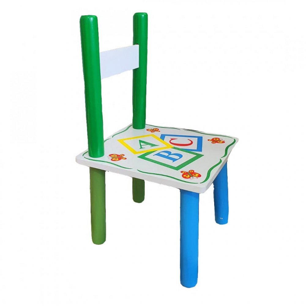Novokids Masuta copii din MDF cu doua scaune My first table dimensiuni 59X39X40 suprafata lucioasa cu litere Alb Verde