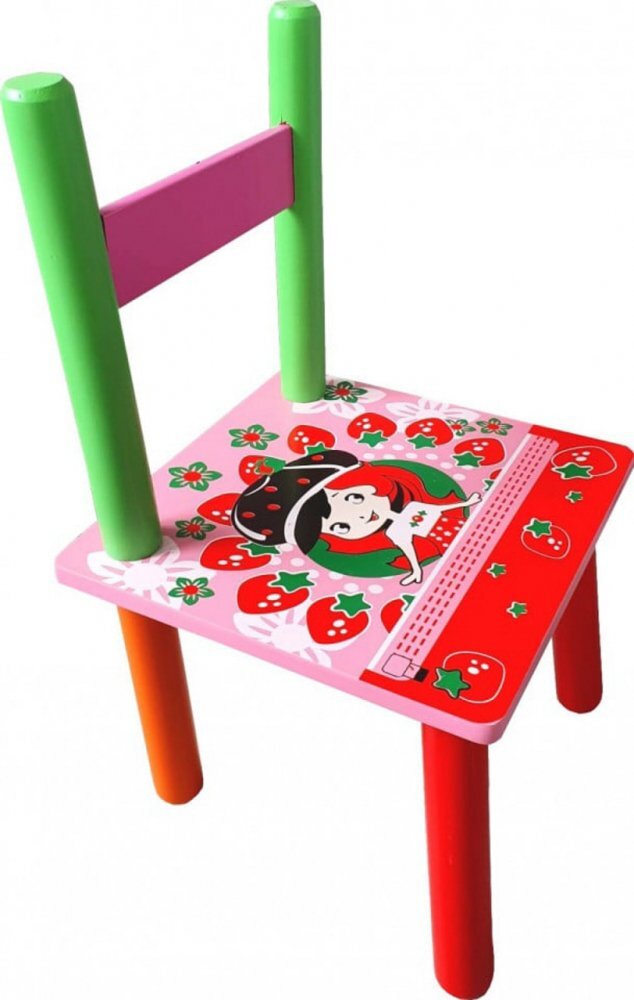 Novokids Masuta copii din MDF cu doua scaune My first table dimensiuni 59X39X40 Suprafata lucioasa Model Capsunica Rosu cu Roz