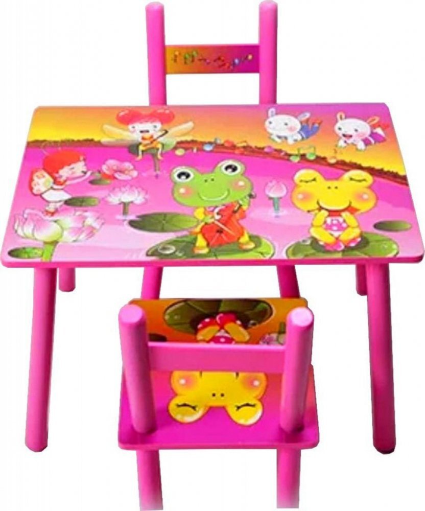 Novokids Masuta copii din MDF cu doua scaune My first table dimensiuni 59X39X40 suprafata lucioasa Roz