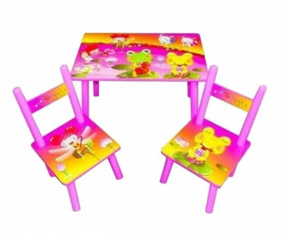Novokids Masuta copii din MDF cu doua scaune My first table dimensiuni 59X39X40 suprafata lucioasa Roz