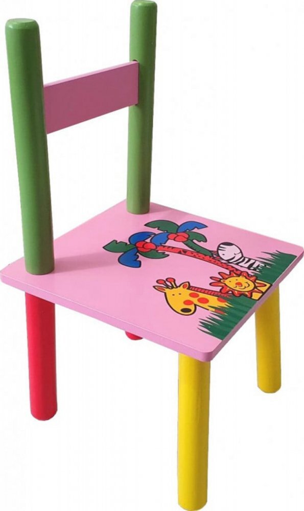 Novokids Masuta copii din MDF cu doua scaune My first table dimensiuni 59X39X40 Suprafata lucioasa Roz cu Animalute