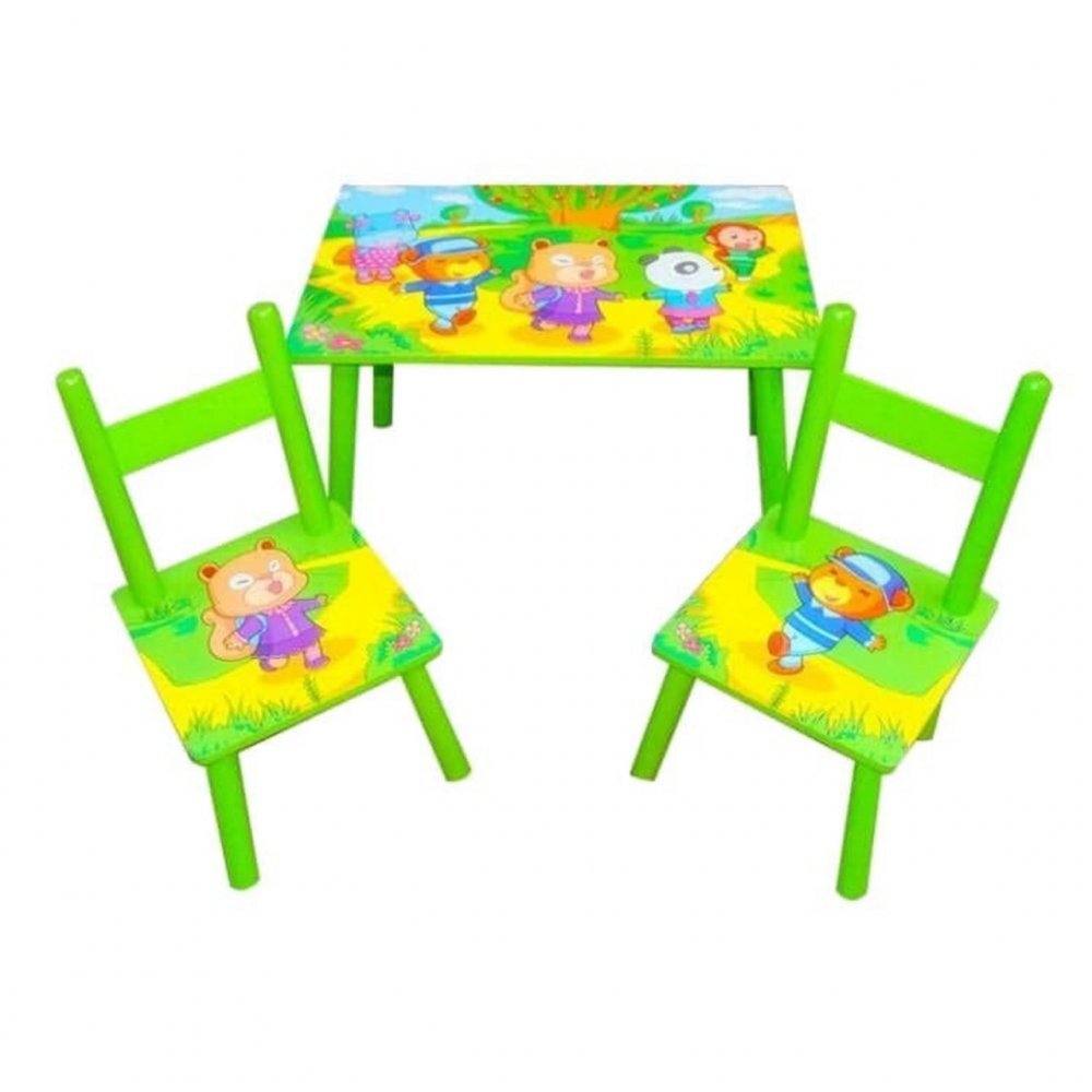 Novokids Masuta copii din MDF cu doua scaune My first table dimensiuni 59X39X40 suprafata lucioasa Verde