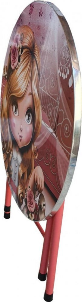 Novokids Masuta pliabila pentru copii din MDF Round folding table Cu doua scaune pliabile Diametru 60 cm 2 niveluri de inaltime Suprafata lucioasa Model printesa Roz