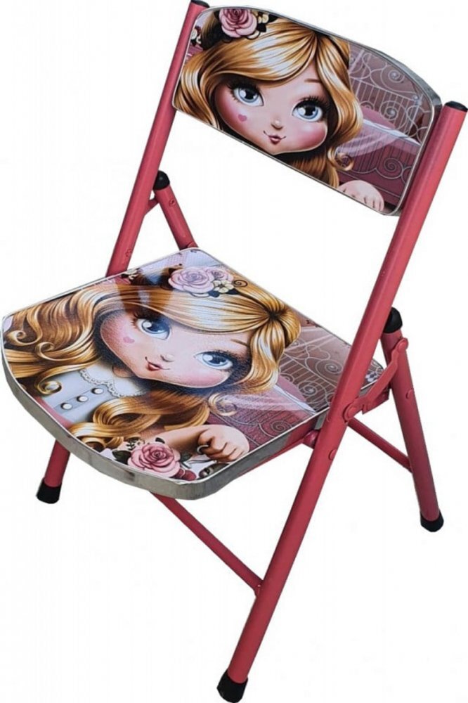 Novokids Masuta pliabila pentru copii din MDF Round folding table Cu doua scaune pliabile Diametru 60 cm 2 niveluri de inaltime Suprafata lucioasa Model printesa Roz