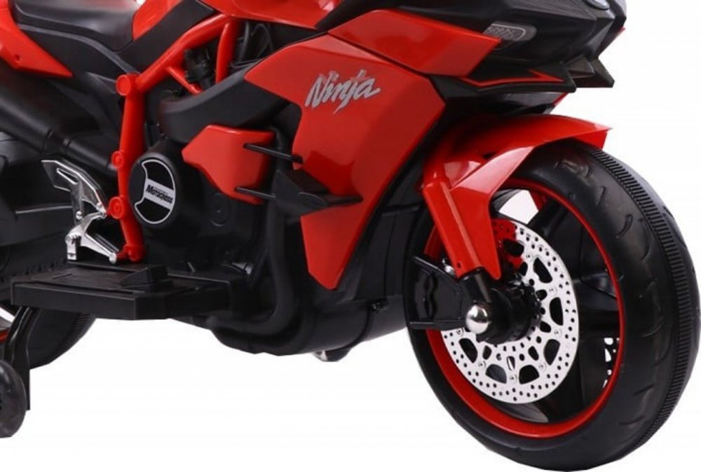 Novokids Motocicleta electrica pentru copii Ninja Premium Motocross Rosu viteza din maner maxim 30 kg melodii si lumini Led bluetooth roti ajutatoare