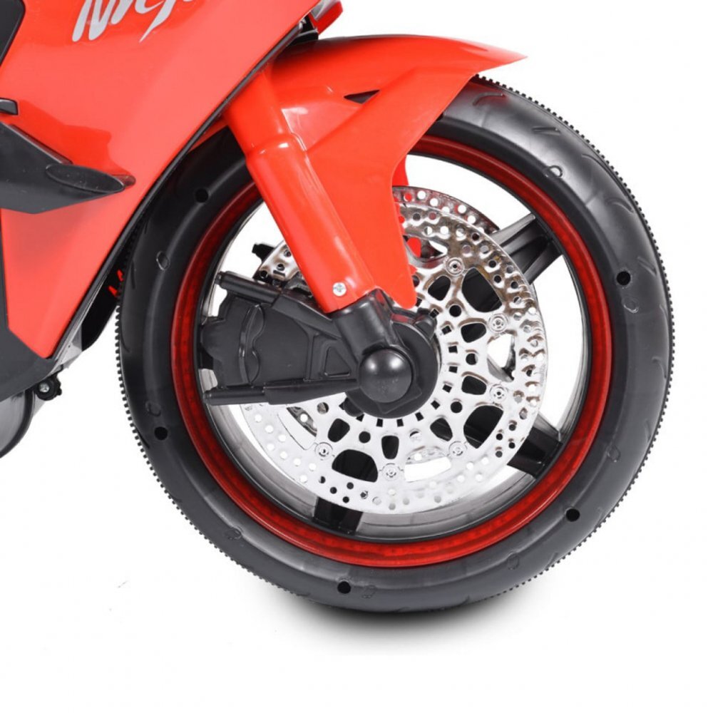 Novokids Motocicleta electrica pentru copii Ninja Premium Motocross Rosu viteza din maner maxim 30 kg melodii si lumini Led bluetooth roti ajutatoare