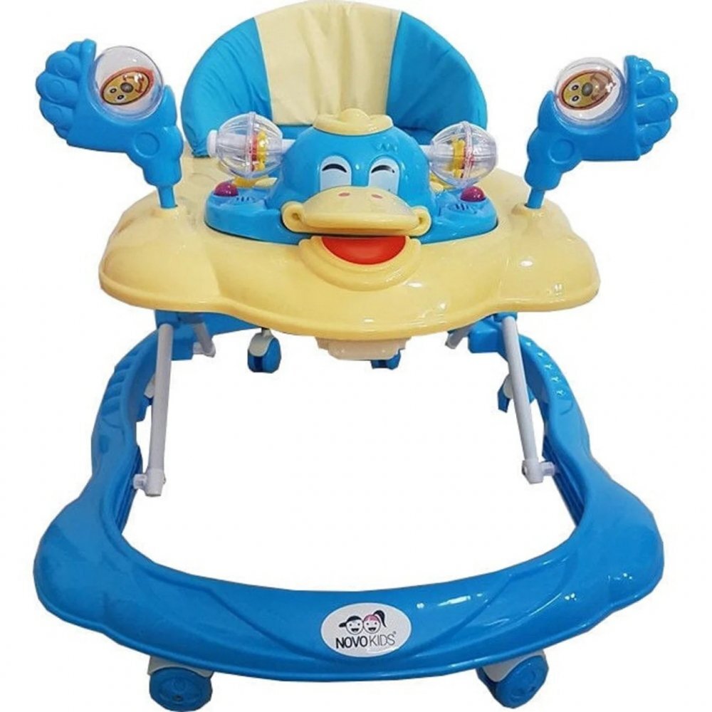 Novokids Premergator pentru copii Ratusca Albastru Reglabil in 3 Trepte Pliabil 8 Roti Cu Melodii