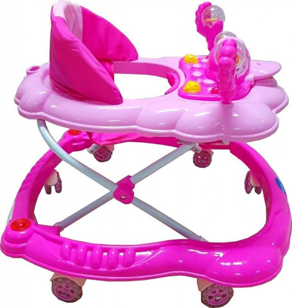 Novokids Premergator reglabil in 2 trepte Baby C Roz Ratusca cu melodii roti silentioase din silicon pliabil