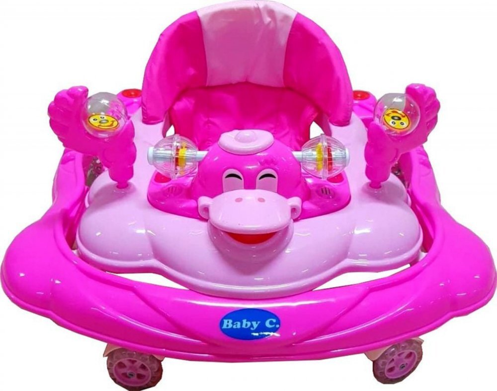 Novokids Premergator reglabil in 2 trepte Baby C Roz Ratusca cu melodii roti silentioase din silicon pliabil