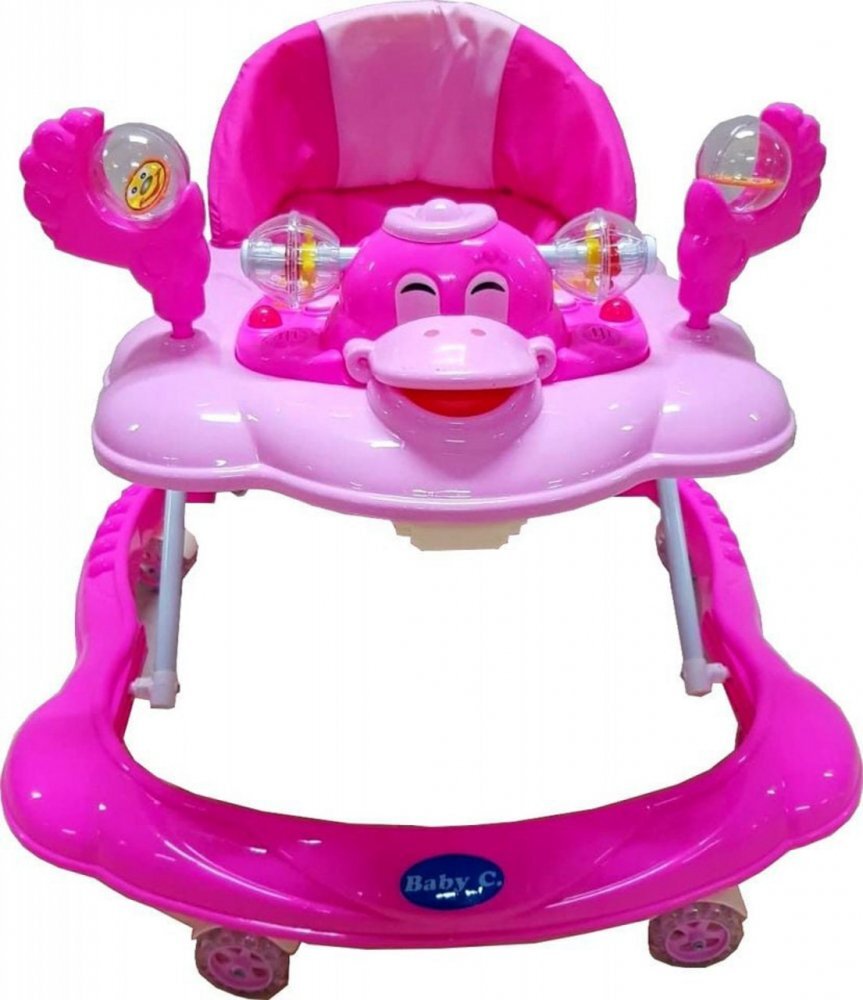 Novokids Premergator reglabil in 2 trepte Baby C Roz Ratusca cu melodii roti silentioase din silicon pliabil