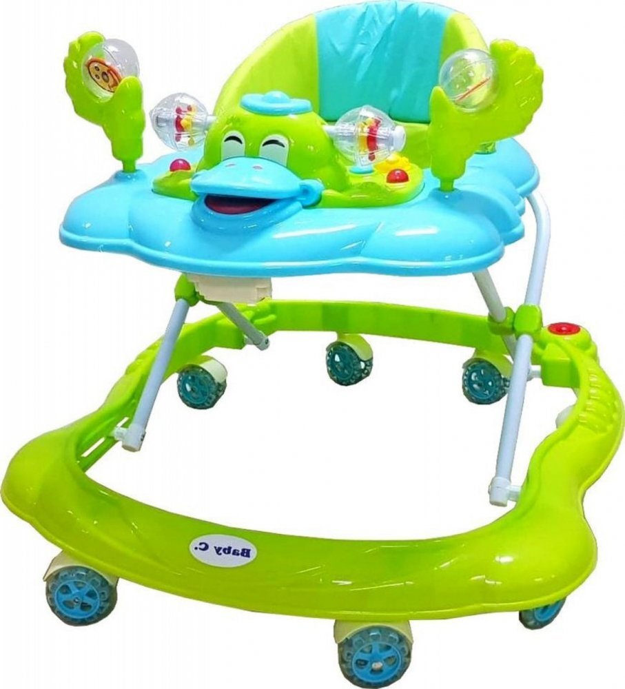 Novokids Premergator reglabil in 2 trepte Baby C Verde Turquoise Ratusca cu melodii roti silentioase din silicon pliabil