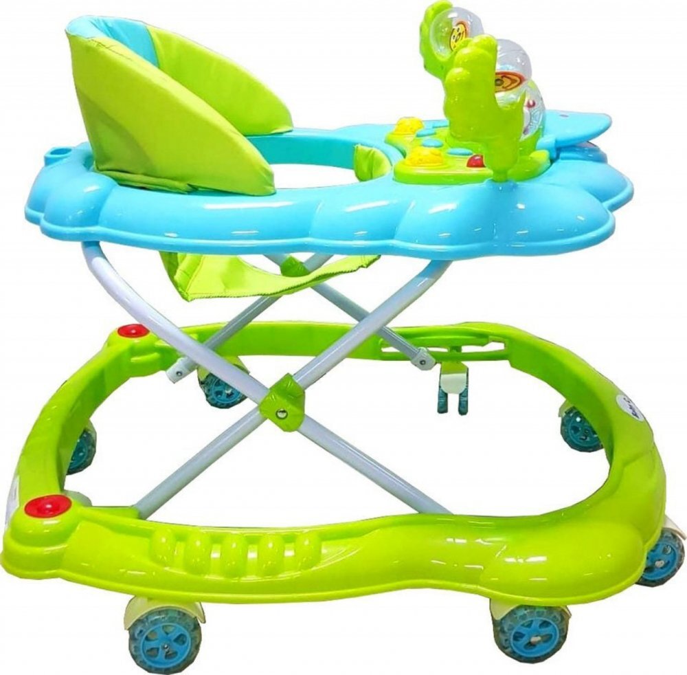 Novokids Premergator reglabil in 2 trepte Baby C Verde Turquoise Ratusca cu melodii roti silentioase din silicon pliabil
