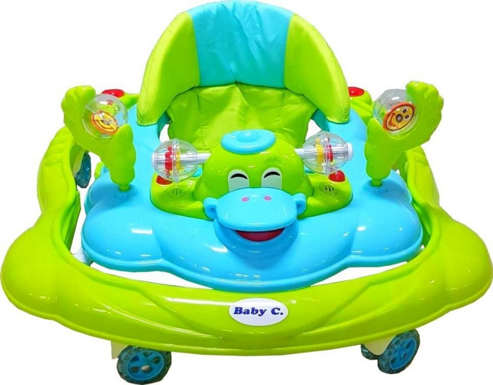 Novokids Premergator reglabil in 2 trepte Baby C Verde Turquoise Ratusca cu melodii roti silentioase din silicon pliabil