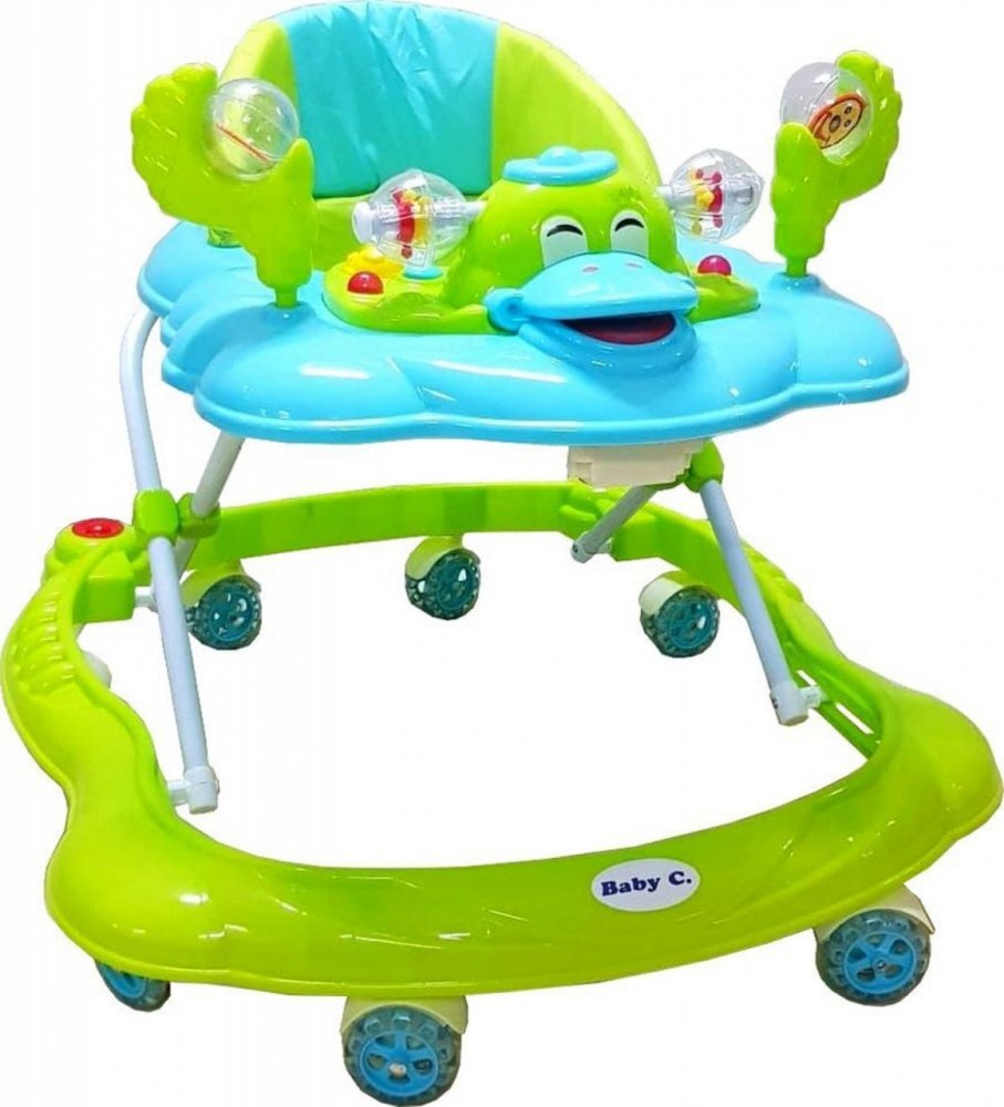 Novokids Premergator reglabil in 2 trepte Baby C Verde Turquoise Ratusca cu melodii roti silentioase din silicon pliabil