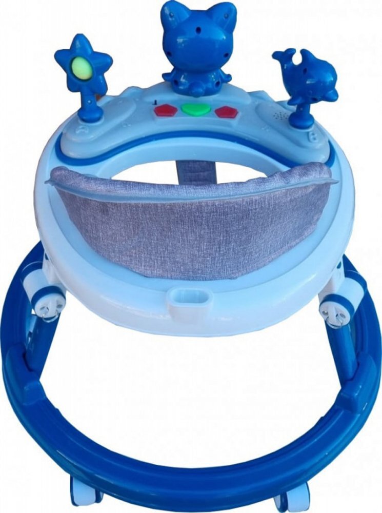 Novokids Premergator reglabil in 6 trepte de inaltime Happy Kitty Albastru cu melodii pliabil greutate admisa 20 kg roti silentioase