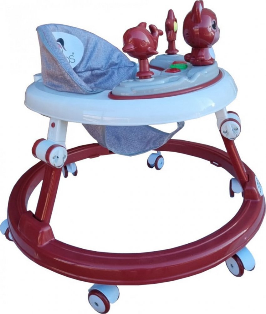 Novokids Premergator reglabil in 6 trepte de inaltime Happy Kitty Rosu cu melodii pliabil greutate admisa 20 kg roti silentioase