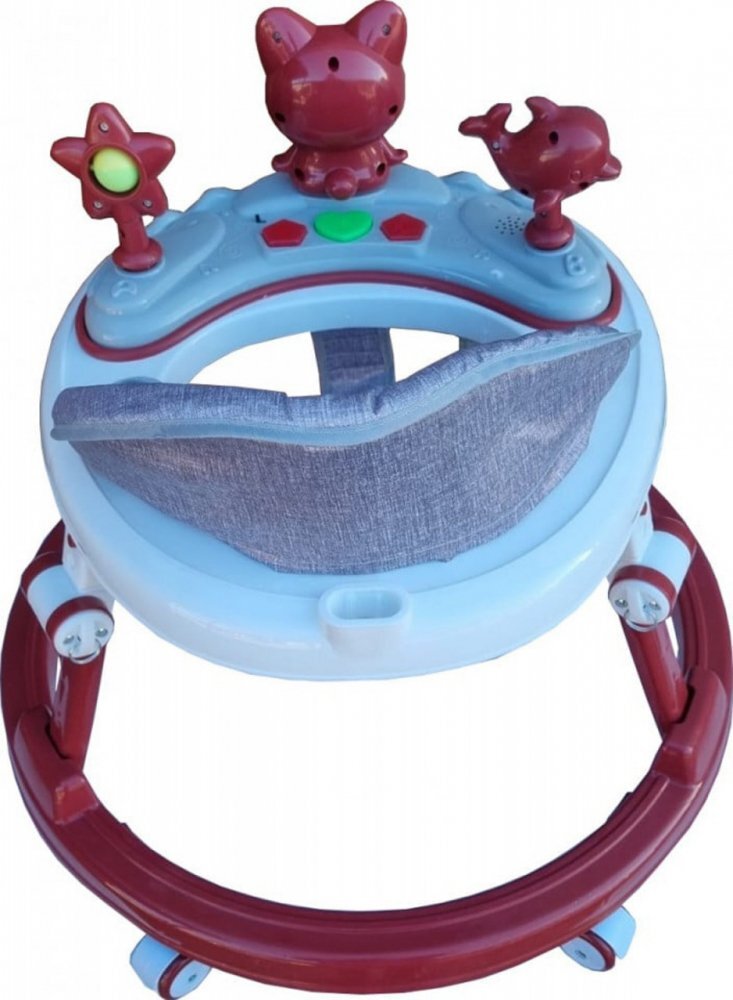 Novokids Premergator reglabil in 6 trepte de inaltime Happy Kitty Rosu cu melodii pliabil greutate admisa 20 kg roti silentioase
