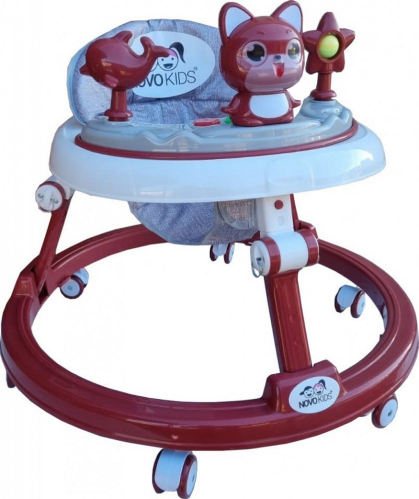 Novokids Premergator reglabil in 6 trepte de inaltime Happy Kitty Rosu cu melodii pliabil greutate admisa 20 kg roti silentioase