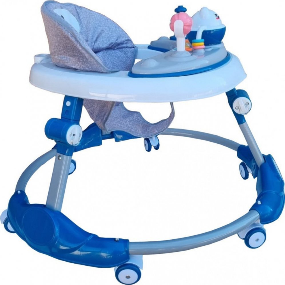 Novokids Premergator reglabil in 6 trepte de inaltime Little Kitty Albastru cu melodii pliabil greutate admisa 20 kg roti silentioase