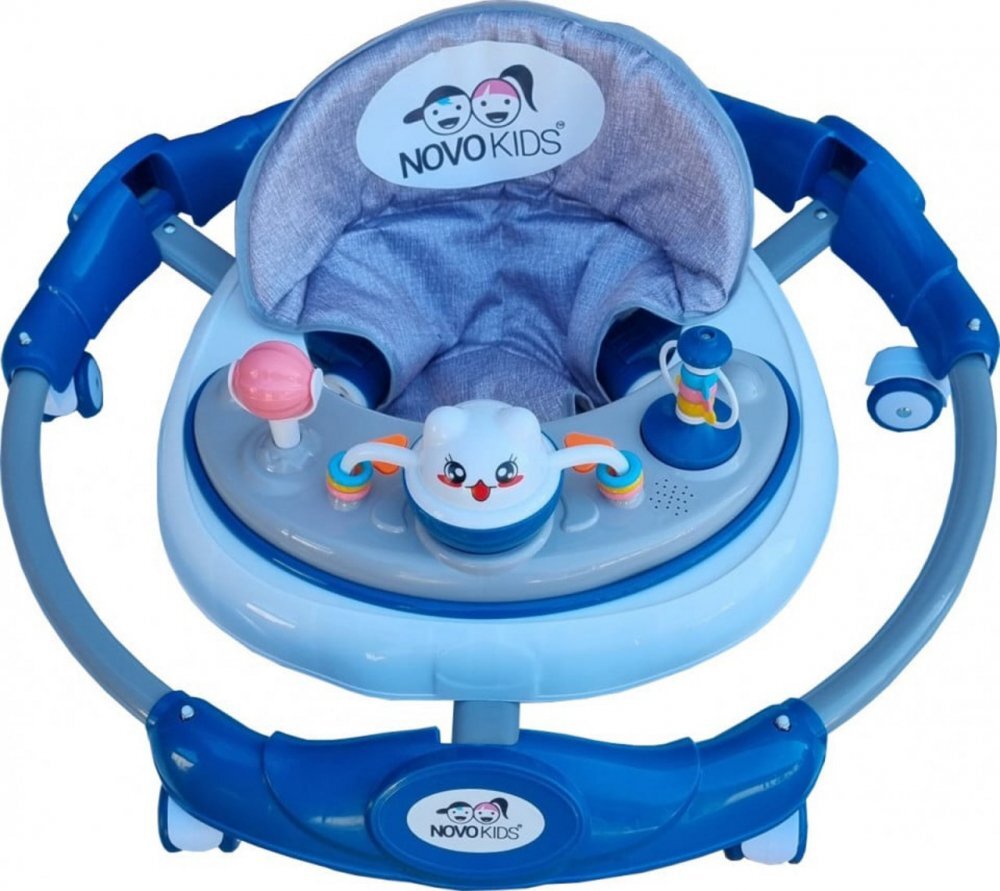Novokids Premergator reglabil in 6 trepte de inaltime Little Kitty Albastru cu melodii pliabil greutate admisa 20 kg roti silentioase