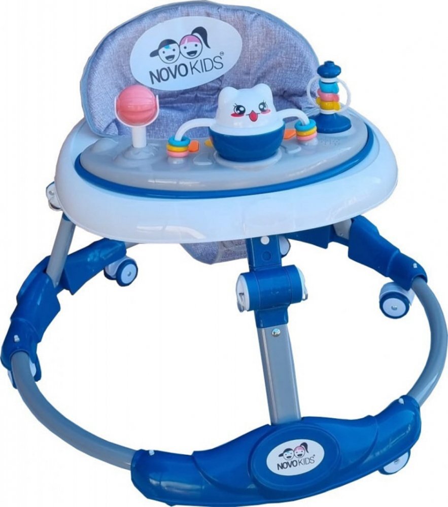 Novokids Premergator reglabil in 6 trepte de inaltime Little Kitty Albastru cu melodii pliabil greutate admisa 20 kg roti silentioase