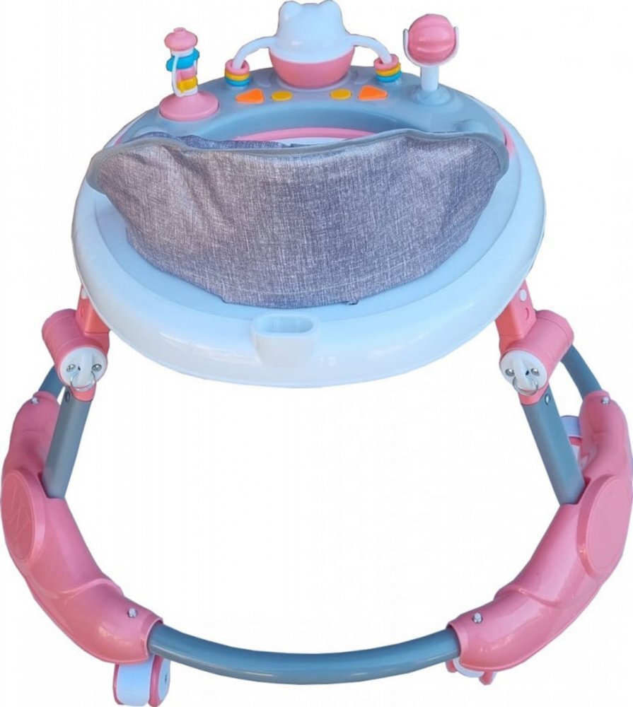 Novokids Premergator reglabil in 6 trepte de inaltime Little Kitty Roz cu melodii pliabil greutate admisa 20 kg roti silentioase