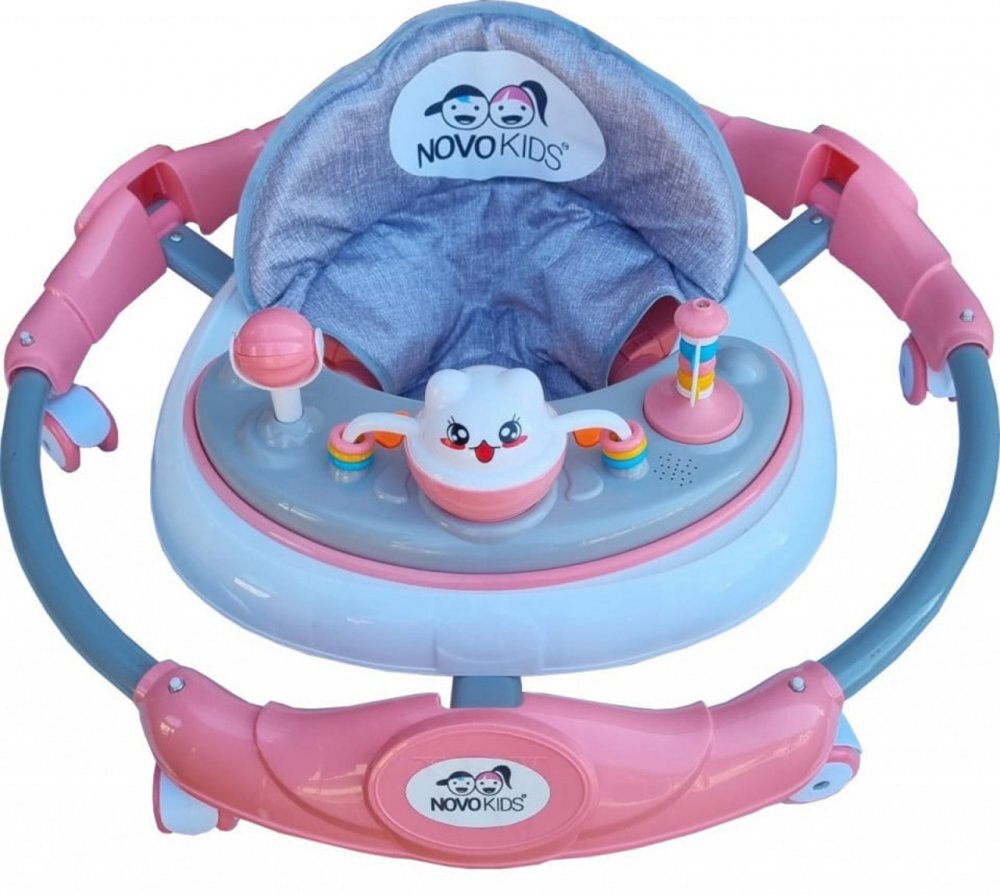 Novokids Premergator reglabil in 6 trepte de inaltime Little Kitty Roz cu melodii pliabil greutate admisa 20 kg roti silentioase