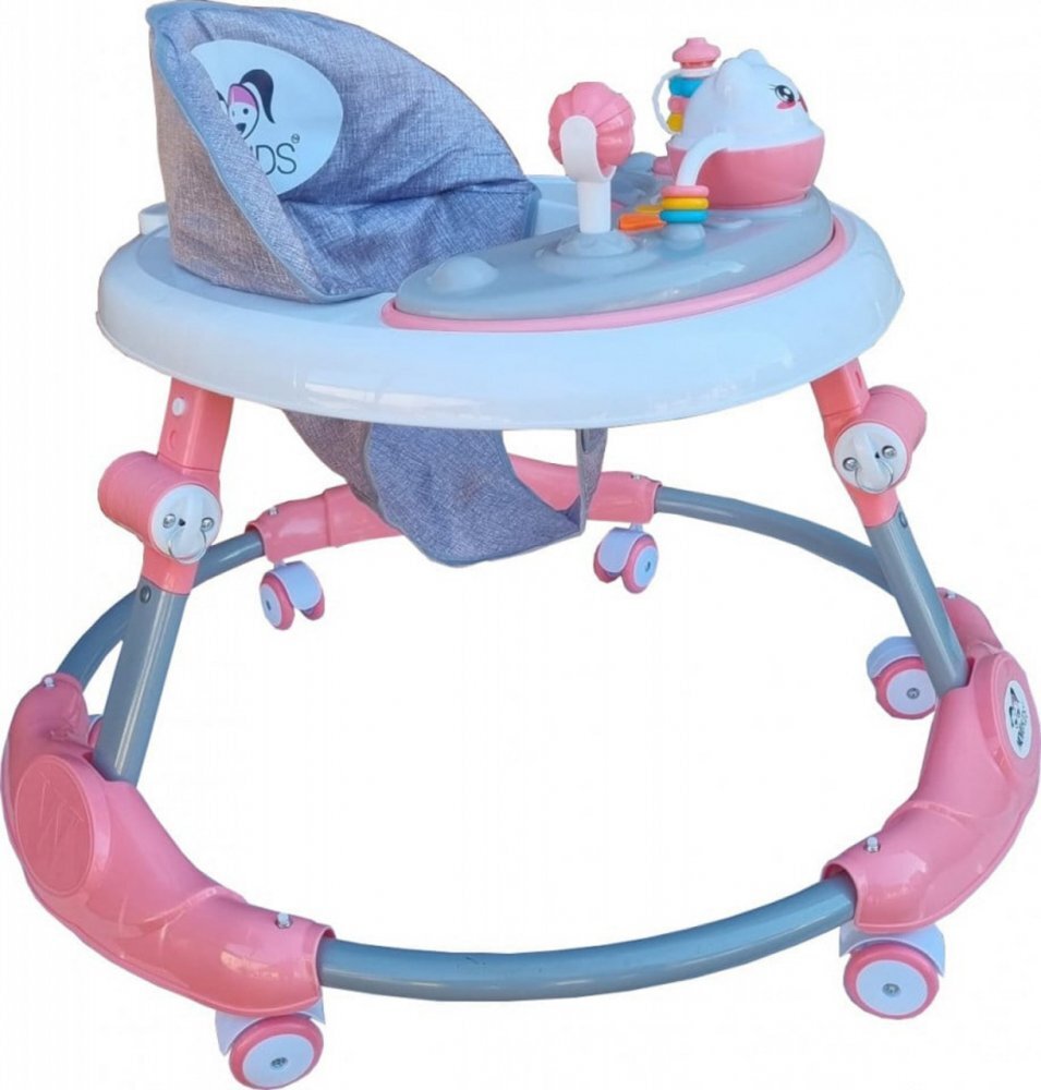 Novokids Premergator reglabil in 6 trepte de inaltime Little Kitty Roz cu melodii pliabil greutate admisa 20 kg roti silentioase