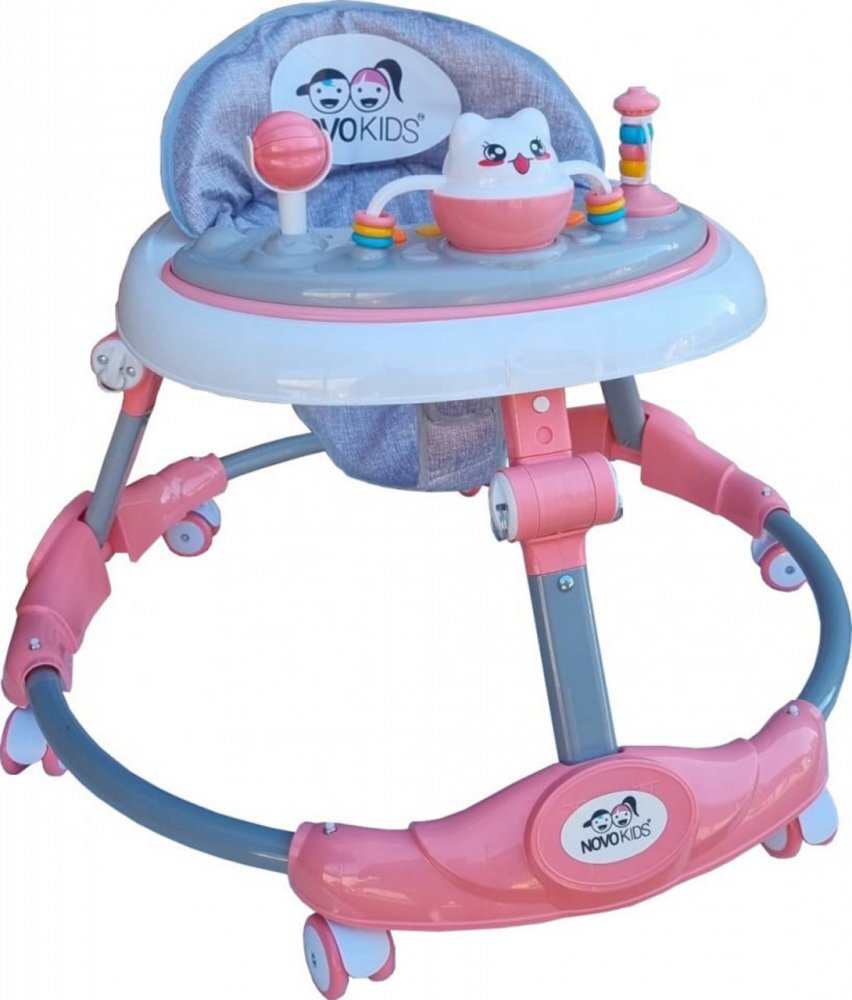 Novokids Premergator reglabil in 6 trepte de inaltime Little Kitty Roz cu melodii pliabil greutate admisa 20 kg roti silentioase