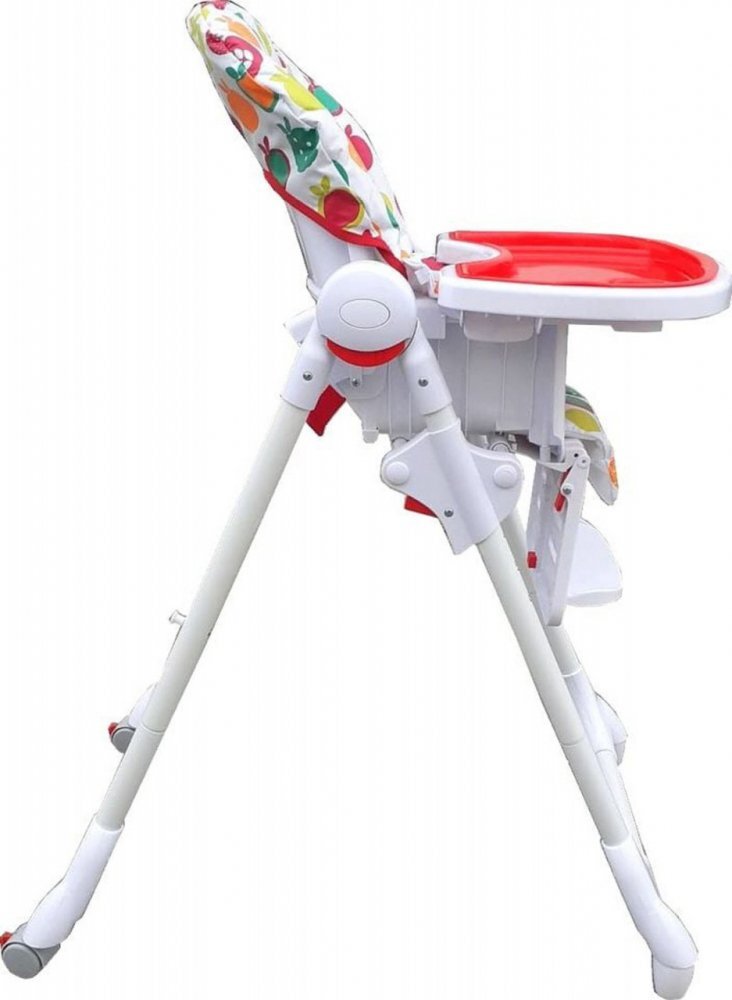 Novokids Scaun de masa pentru copii si bebe Go Baby Fructe Rosu Alb reglabil in 6 trepte de inaltime Pliabil Centura de siguranta Sezut confortabil Masuta detasabila Pozitie somn Roti cu frana