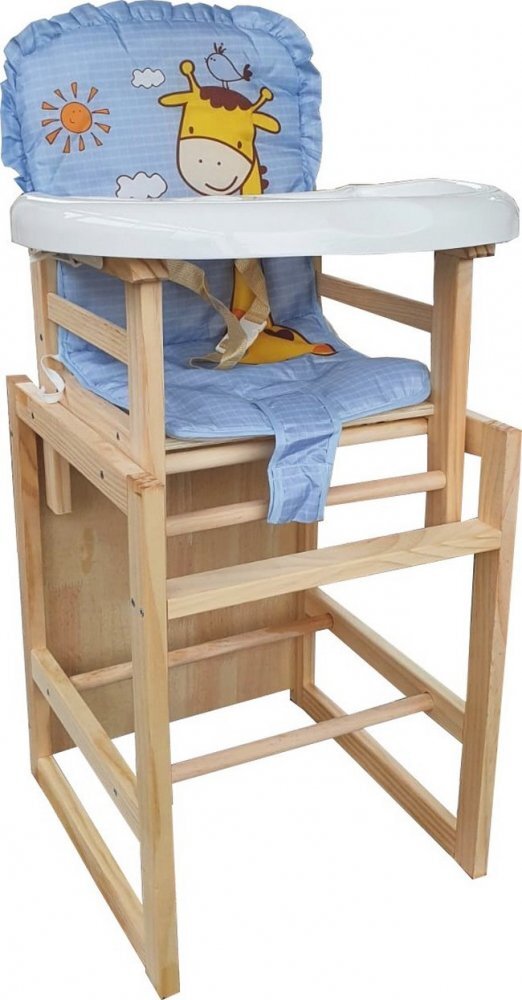 Novokids Scaun de masa pentru copii si bebe Wooden Table Chair Albastru transformabil in masuta din lemn masiv centura de siguranta sezut detasabil masuta detasabila
