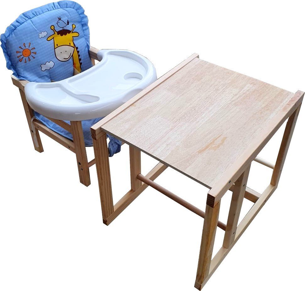 Novokids Scaun de masa pentru copii si bebe Wooden Table Chair Albastru transformabil in masuta din lemn masiv centura de siguranta sezut detasabil masuta detasabila